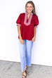 Contrasting Views Top - Burgundy