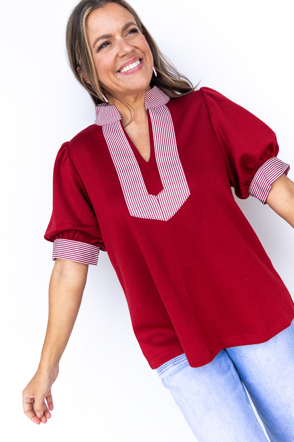 Contrasting Views Top - Burgundy
