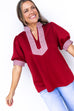Contrasting Views Top - Burgundy