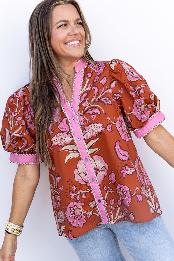 Petal to Metal Floral Top- Rust