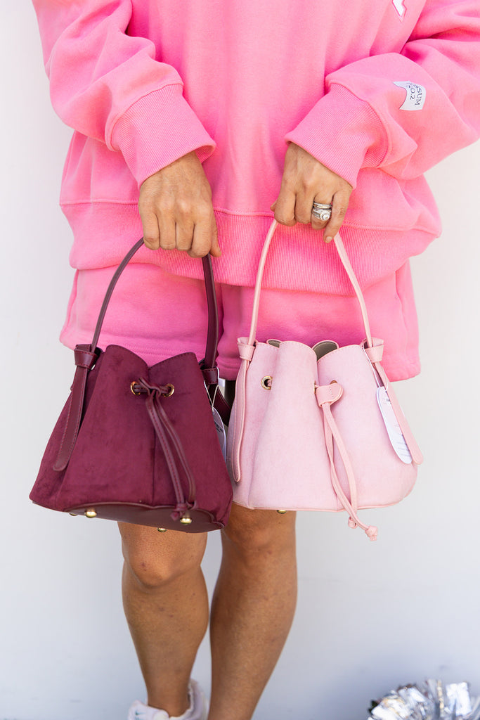 Laguna Mini Recycled Vegan Suede Top Handle Bag- Rose