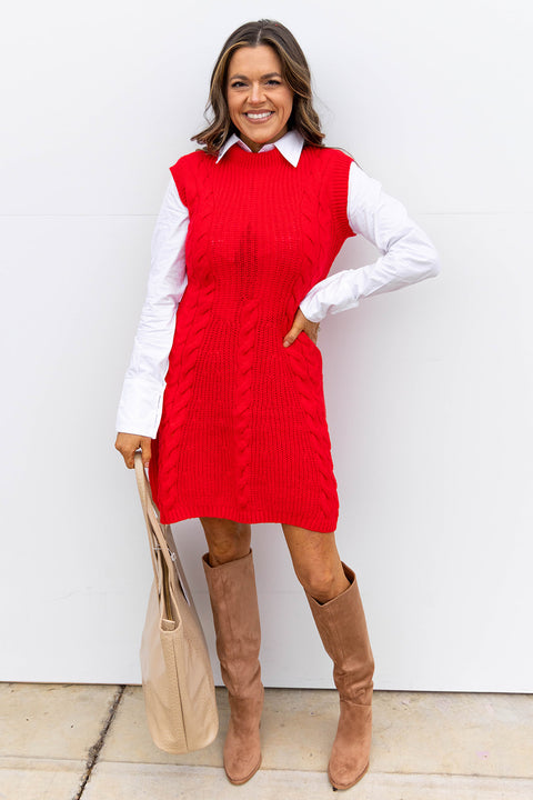 A Knit In Time Dress - Red