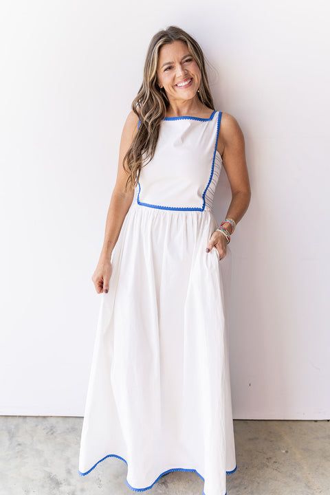 Social Hour Maxi Dress - White / Blue