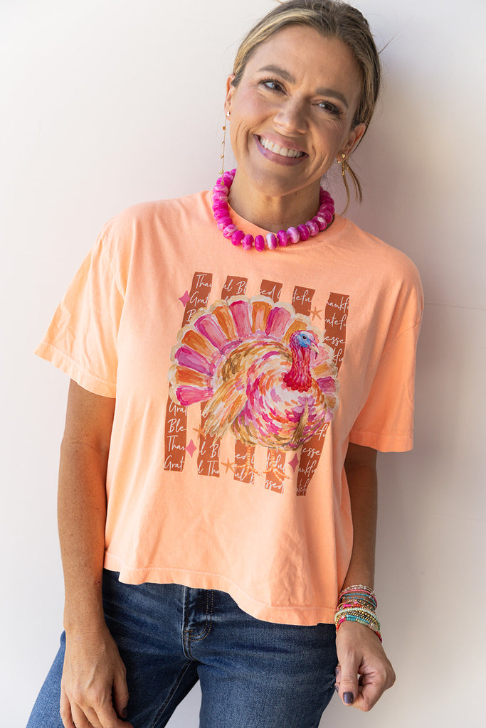 Fancy Turkey W/ Stripes  Boxy Crop Tee