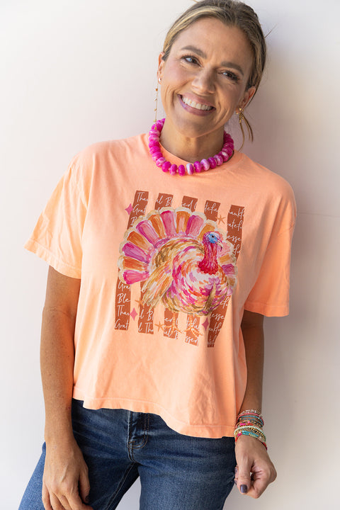 Fancy Turkey W/ Stripes  Boxy Crop Tee