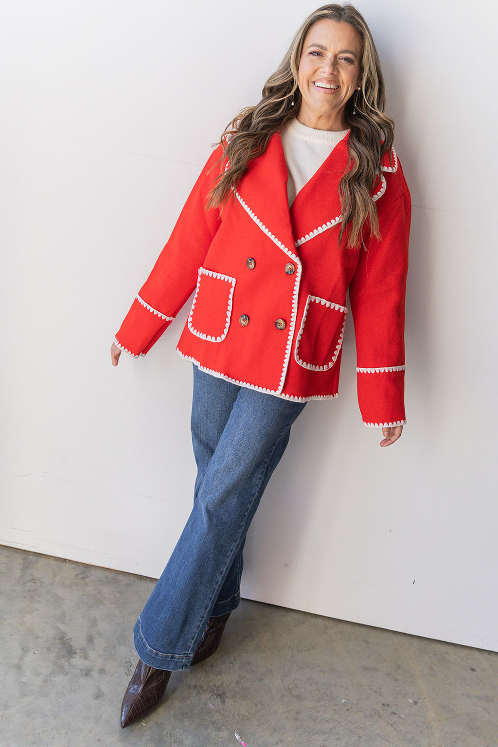 Sorry For The Wait Jacket - Dark Red / Cream
