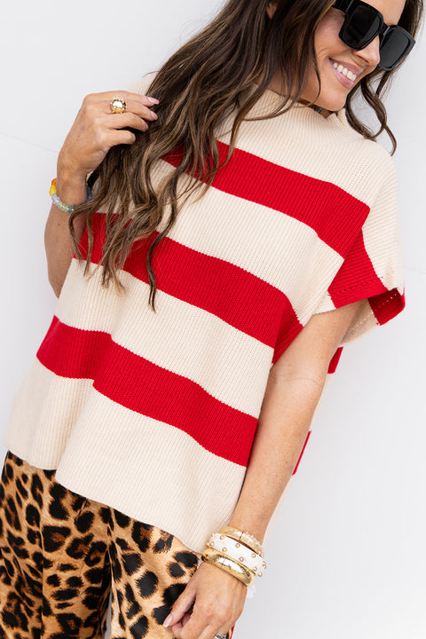 Cafe Luxe Stripe Knit Top- Red