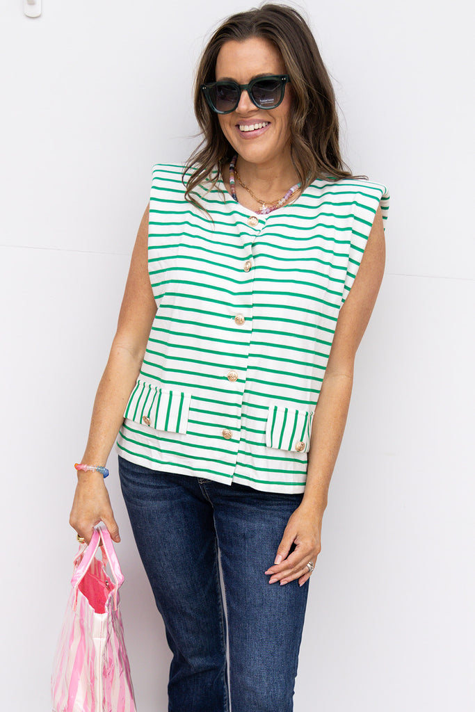 Green Stripe Cardigan Vest Jodifl
