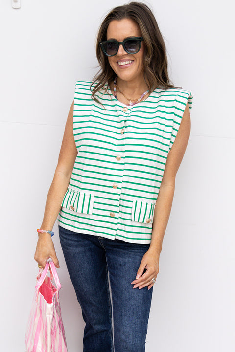 Green Stripe Cardigan Vest Jodifl