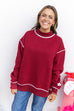 Off Duty Piped Mock Neck Sweatshirt - Maroon