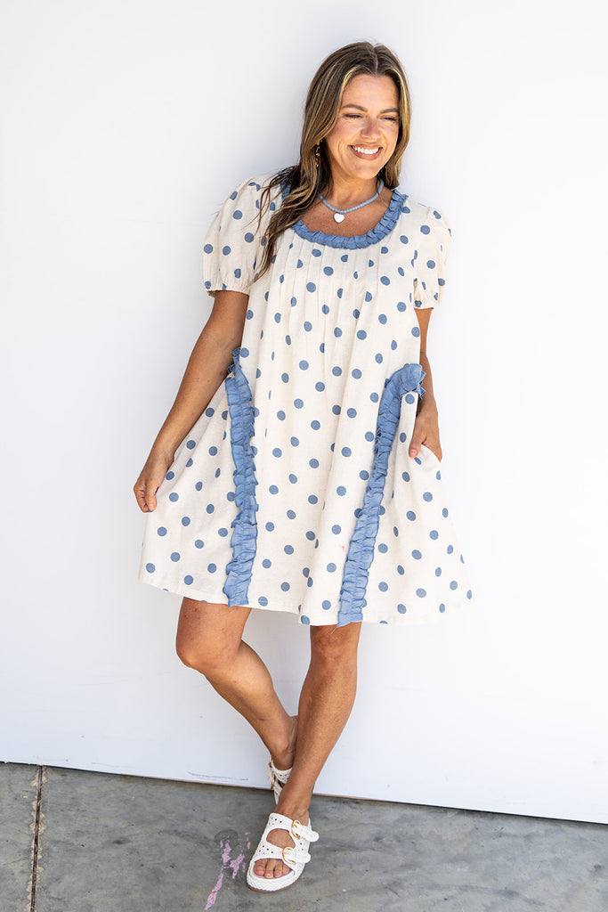 Polka Dot Daydream Dress - Dusty Blue