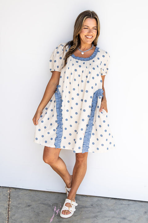 Polka Dot Daydream Dress - Dusty Blue