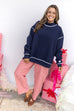 Off Duty Piped Mock Neck Sweatshirt - Navy