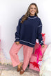 Off Duty Piped Mock Neck Sweatshirt - Navy