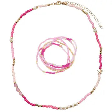Pink Kids Rainbow star bracelet & necklace set