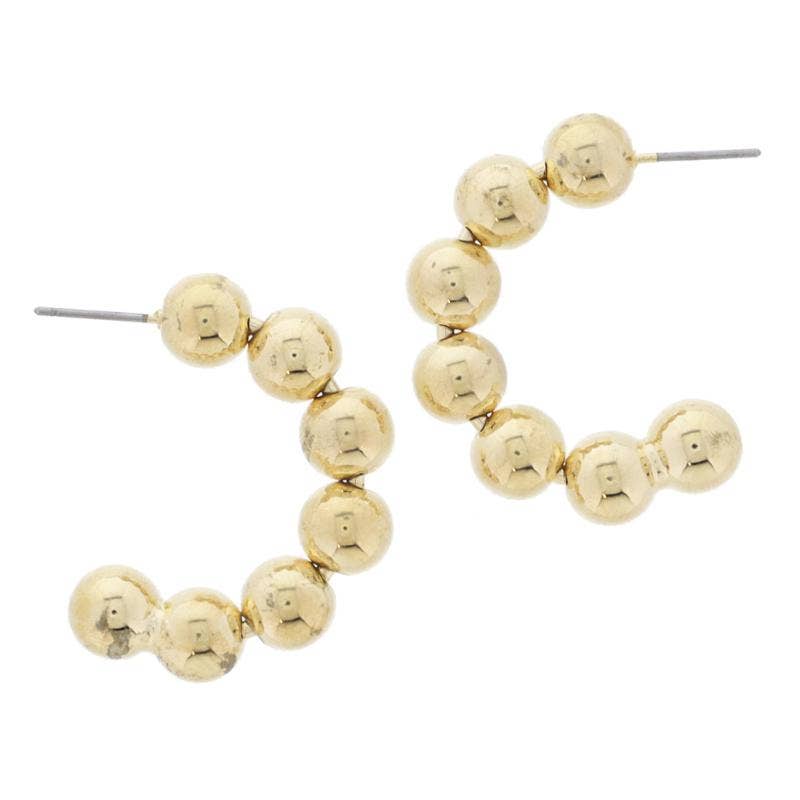 Medium Gold Ball Beaded Hoop Earrings