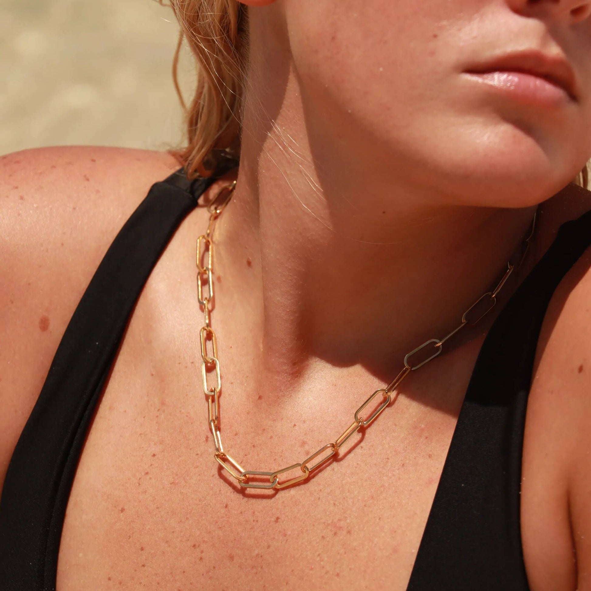 18K Gold Paperclip Chain Necklace: 14+02" / 4mm