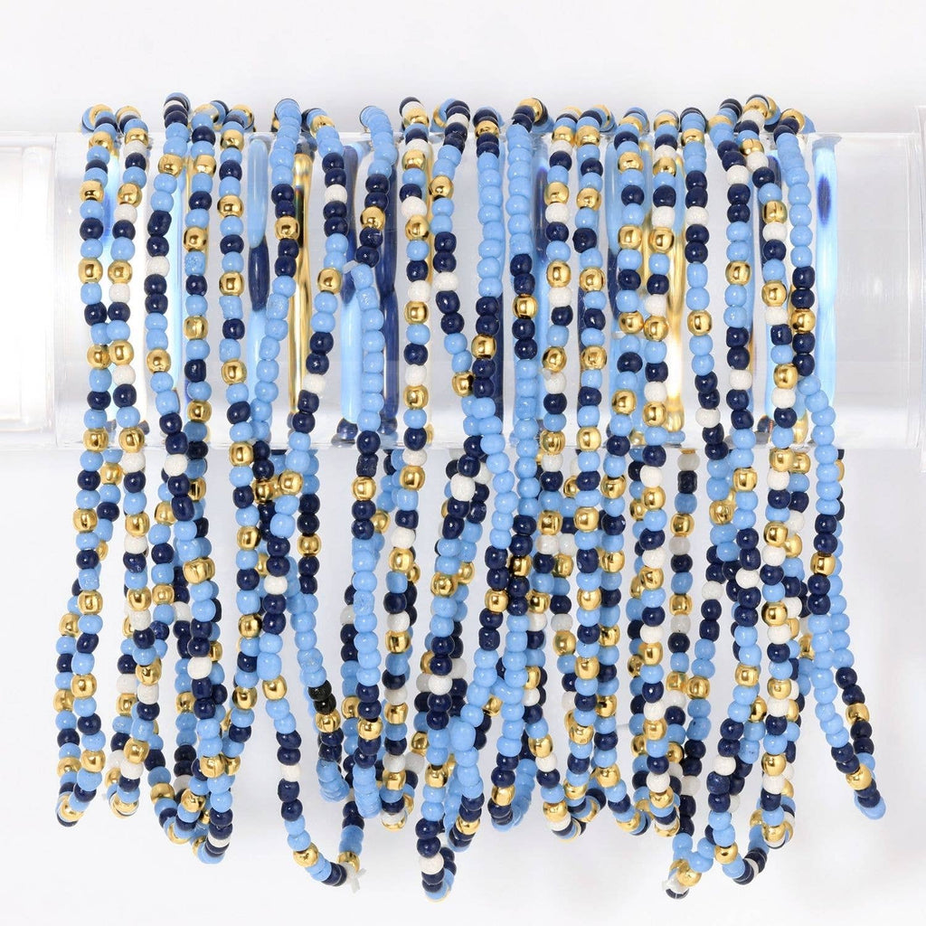 Stretch Seed Bead GAME DAY Bracelets: Navy/Light Blue/White