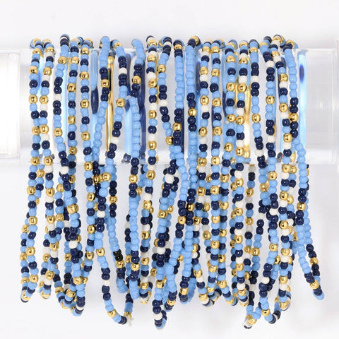 Stretch Seed Bead GAME DAY Bracelets: Navy/Light Blue/White