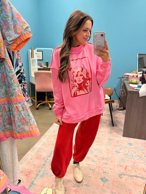 Queen Dolly Hot Pink Mock Neck Sweatshirt