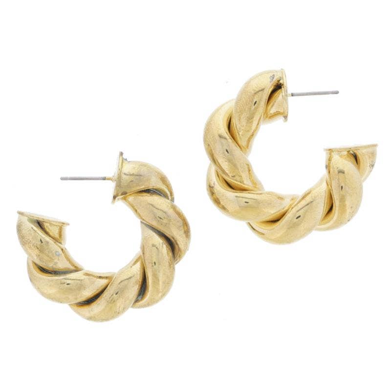 Thick Gold Twist Hoop Earrings