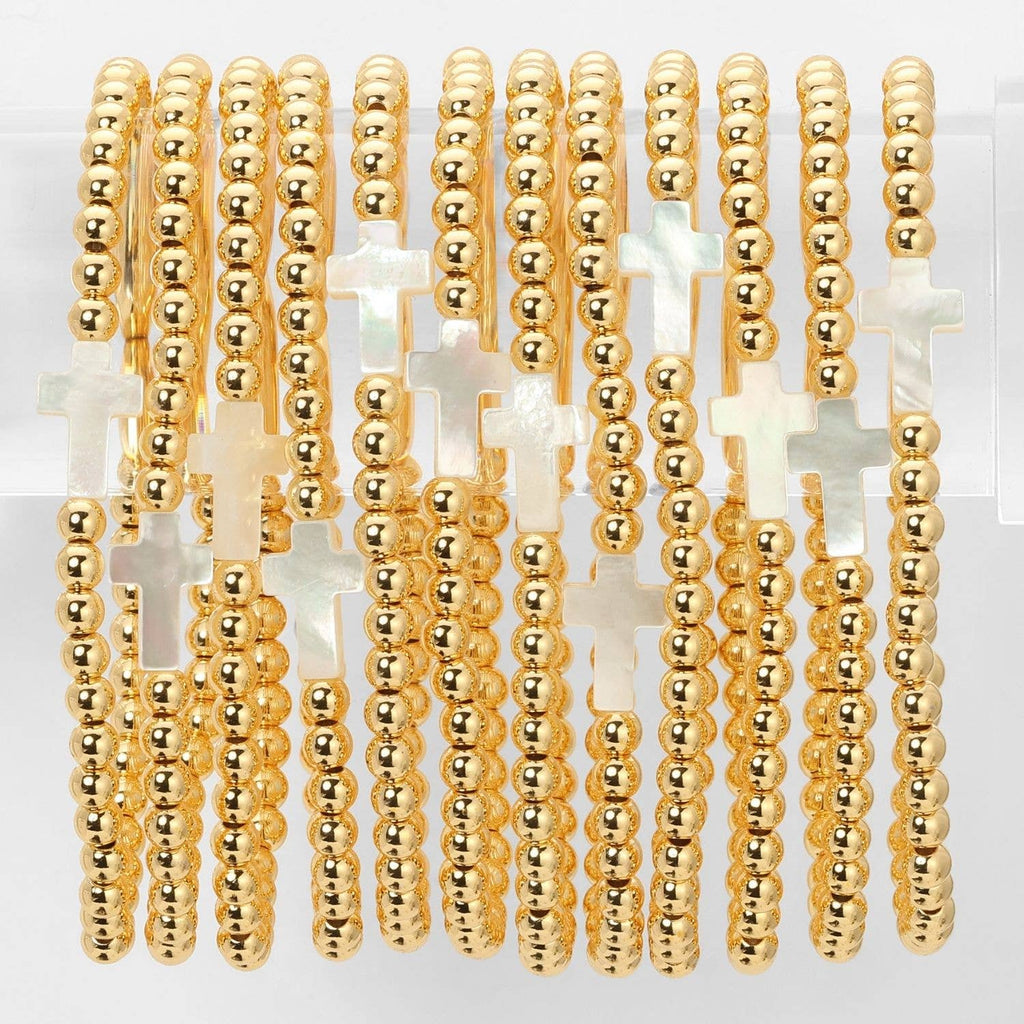 Aubrey 4mm Stretch Breaded Bracelet w/ Cross