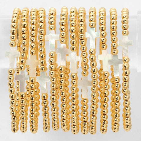 Aubrey 4mm Stretch Breaded Bracelet w/ Cross