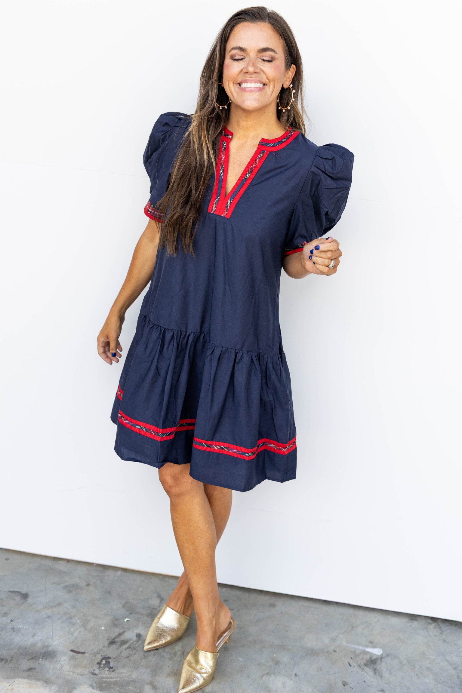 Holiday Heritage Plaid Dress- Navy
