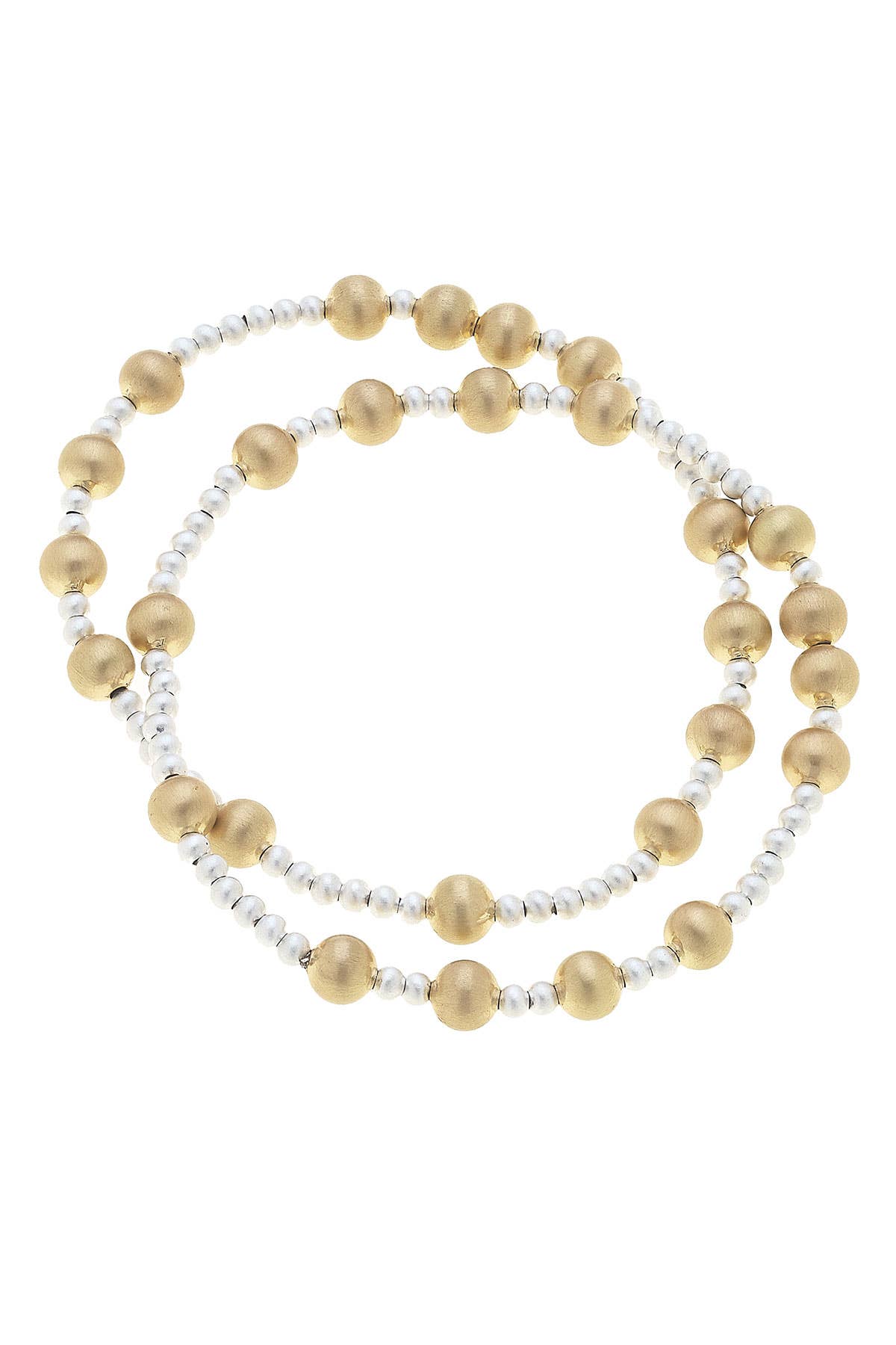Shelby Ball Bead Stretch Bracelets (Set of 2): Satin Gold