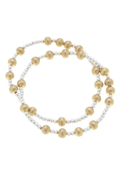 Shelby Ball Bead Stretch Bracelets (Set of 2): Satin Gold
