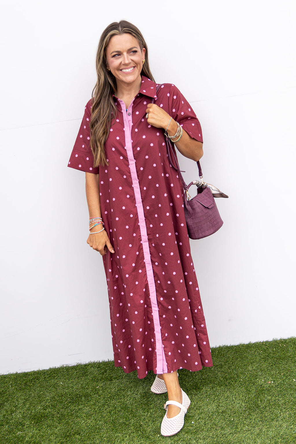 Dotted In Style Midi Dress - Burgundy