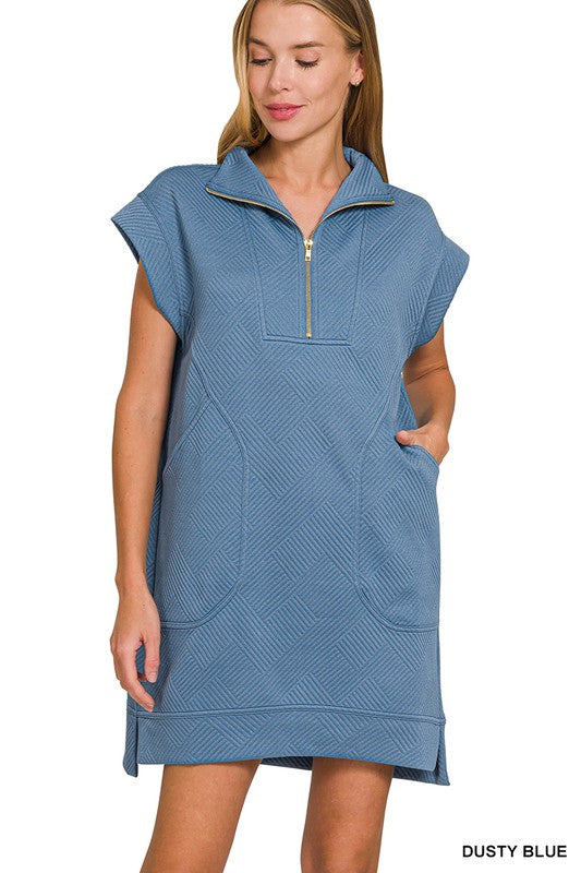 Daily Errands Quilted Dress - Dusty Blue