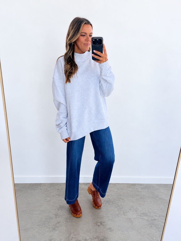 Off Duty Piped Mock Neck Sweatshirt - Ash Grey