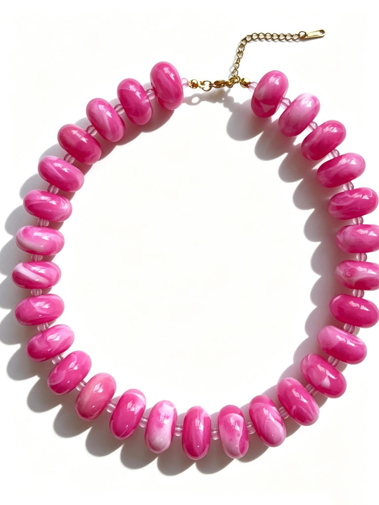 Chunky Boho Necklace- Hot Pink