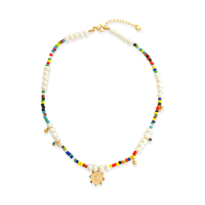 Rainbow Beaded Pearl Necklace