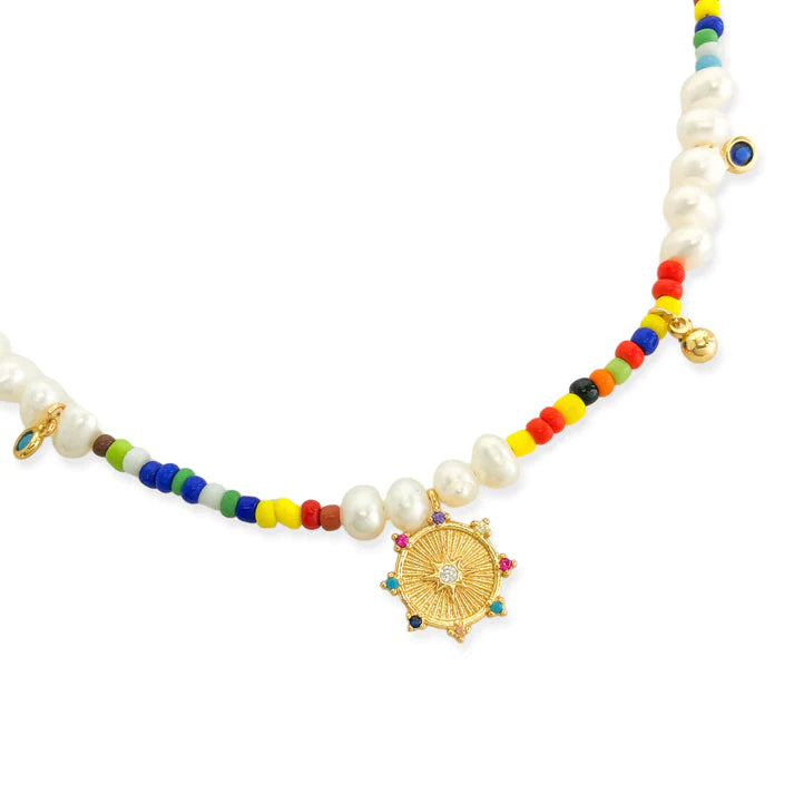 Rainbow Beaded Pearl Necklace