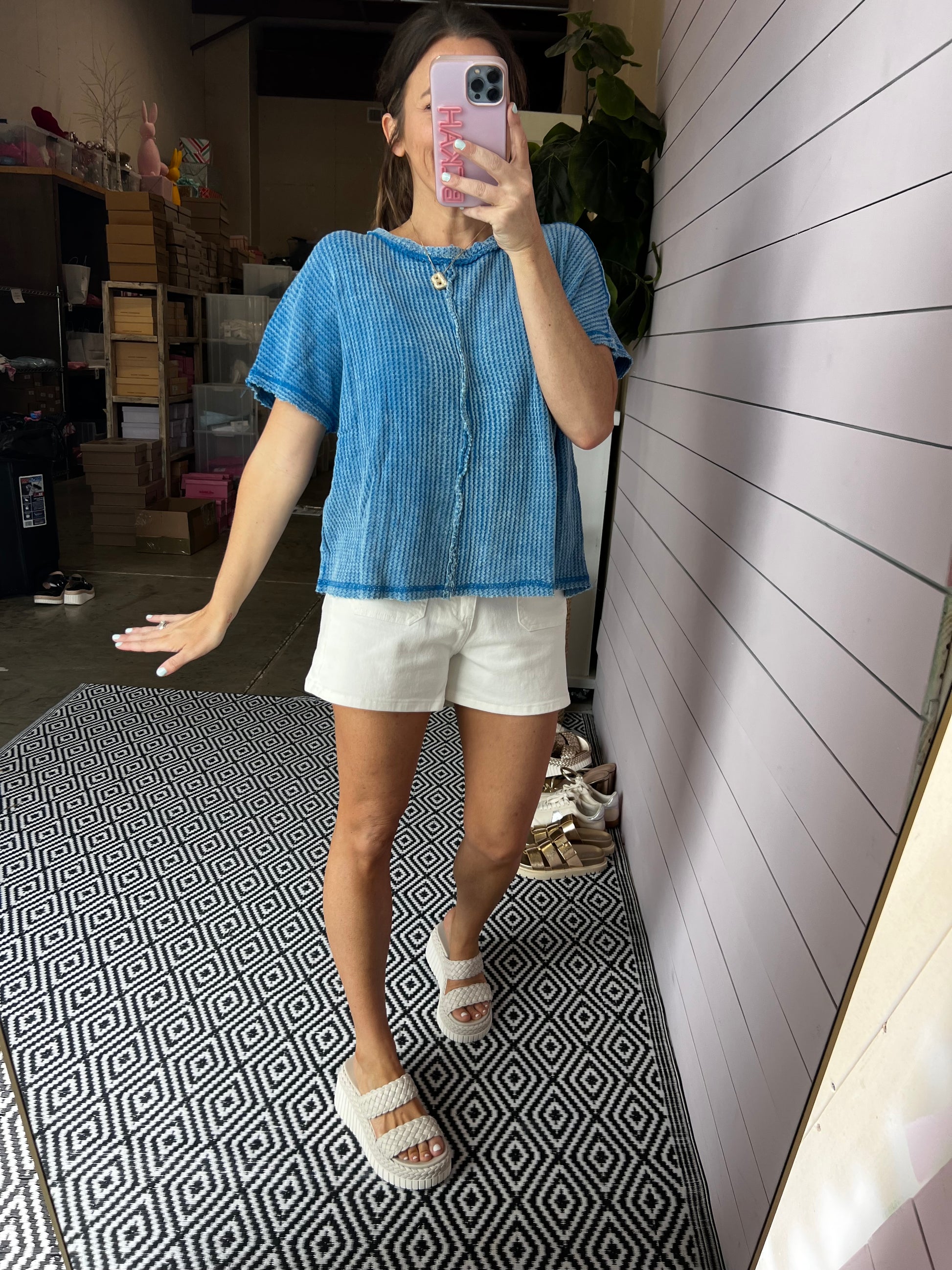 PINK Deal waffle thermal - Ocean Blue
