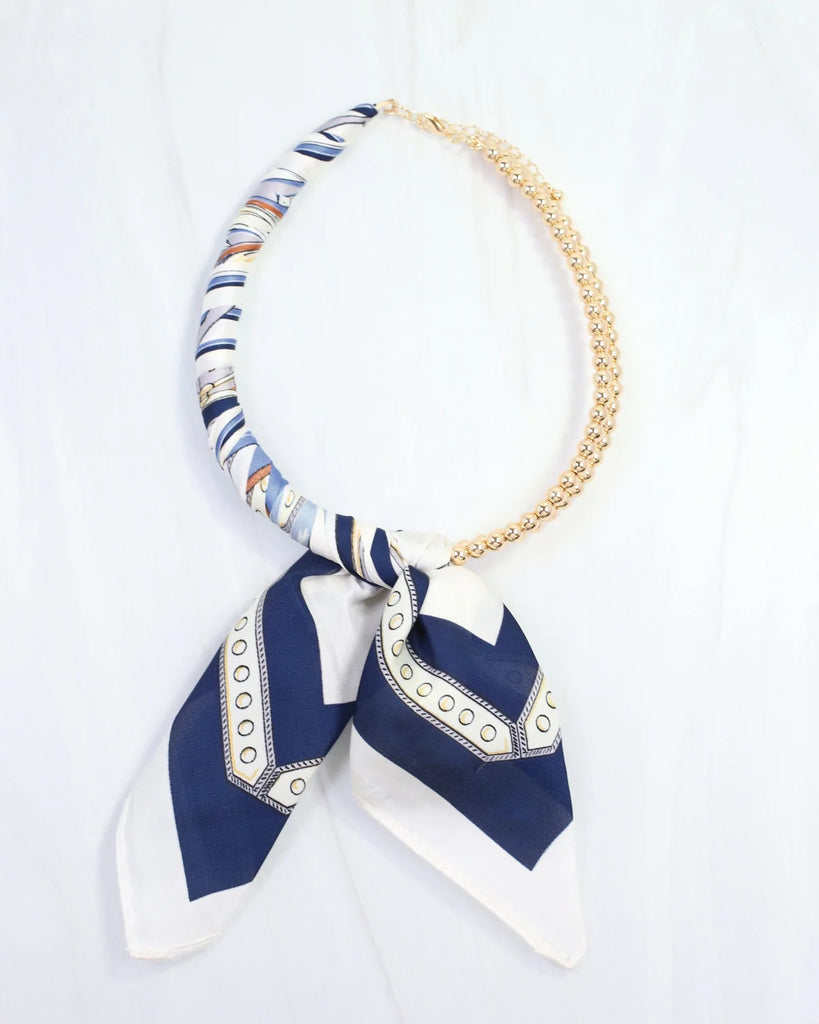 Laya Beaded Scarf necklace- Navy