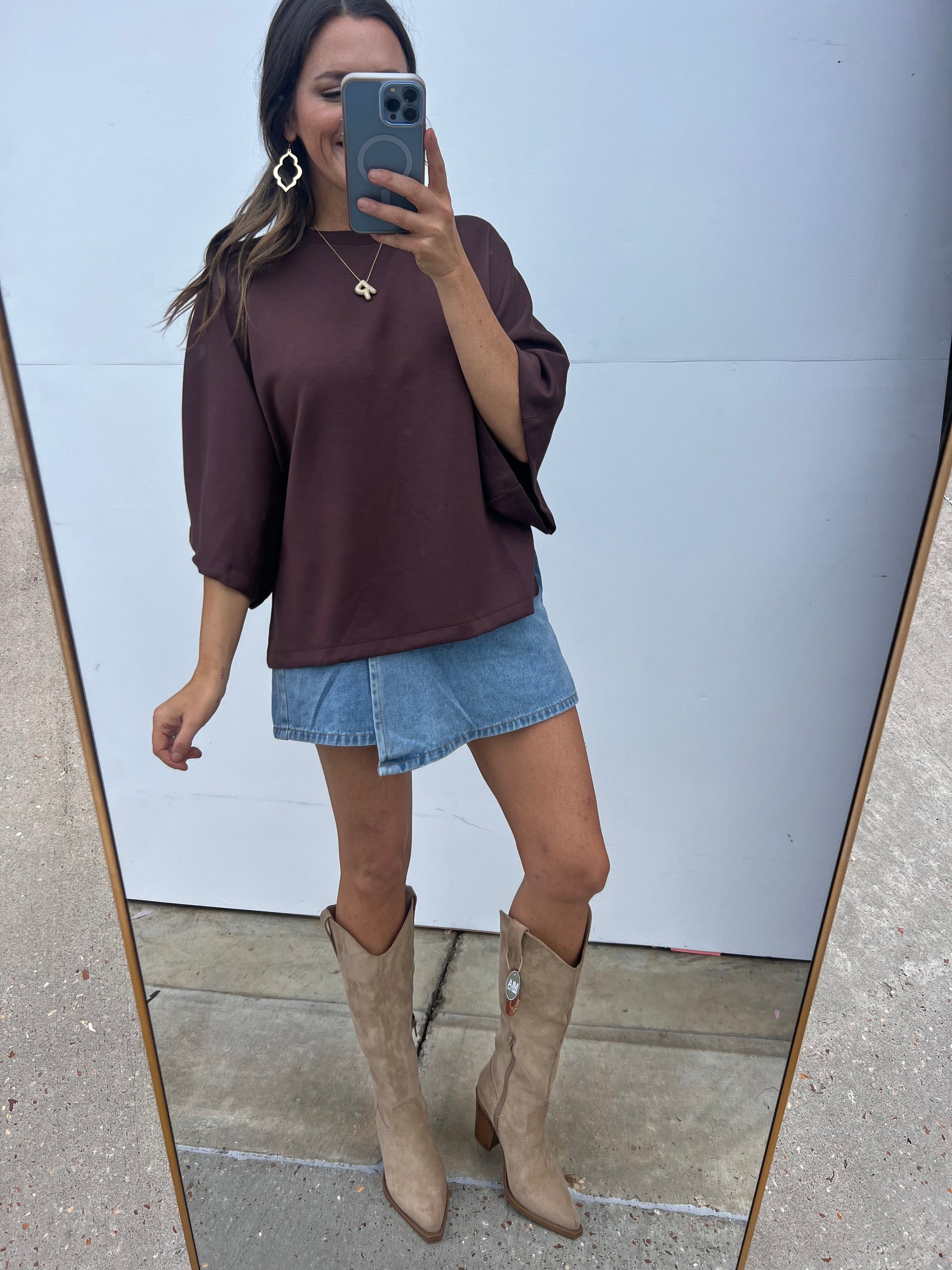 Chilly Morning Relax fit Top- Brown