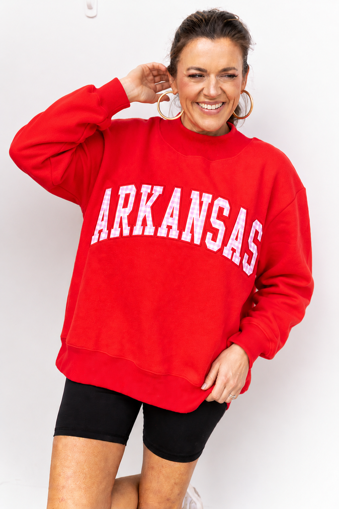 Arkansas Mockneck  Red w/Pink gingham - PRE ORDER