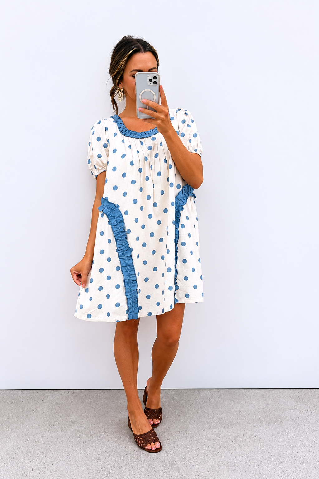 Polka Dot Daydream Dress - Dusty Blue