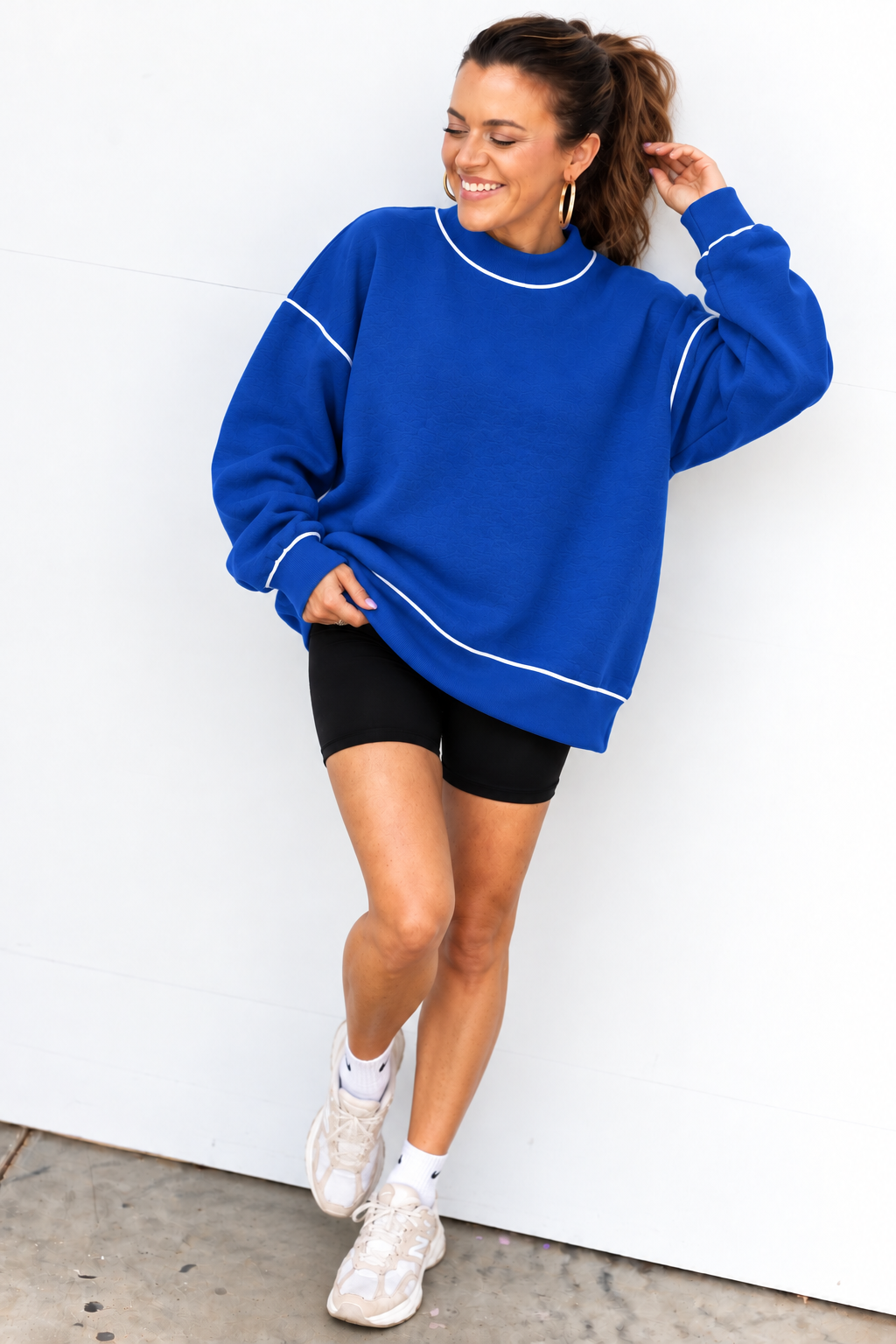 Off Duty Piped Mock Neck Sweatshirt - Royal