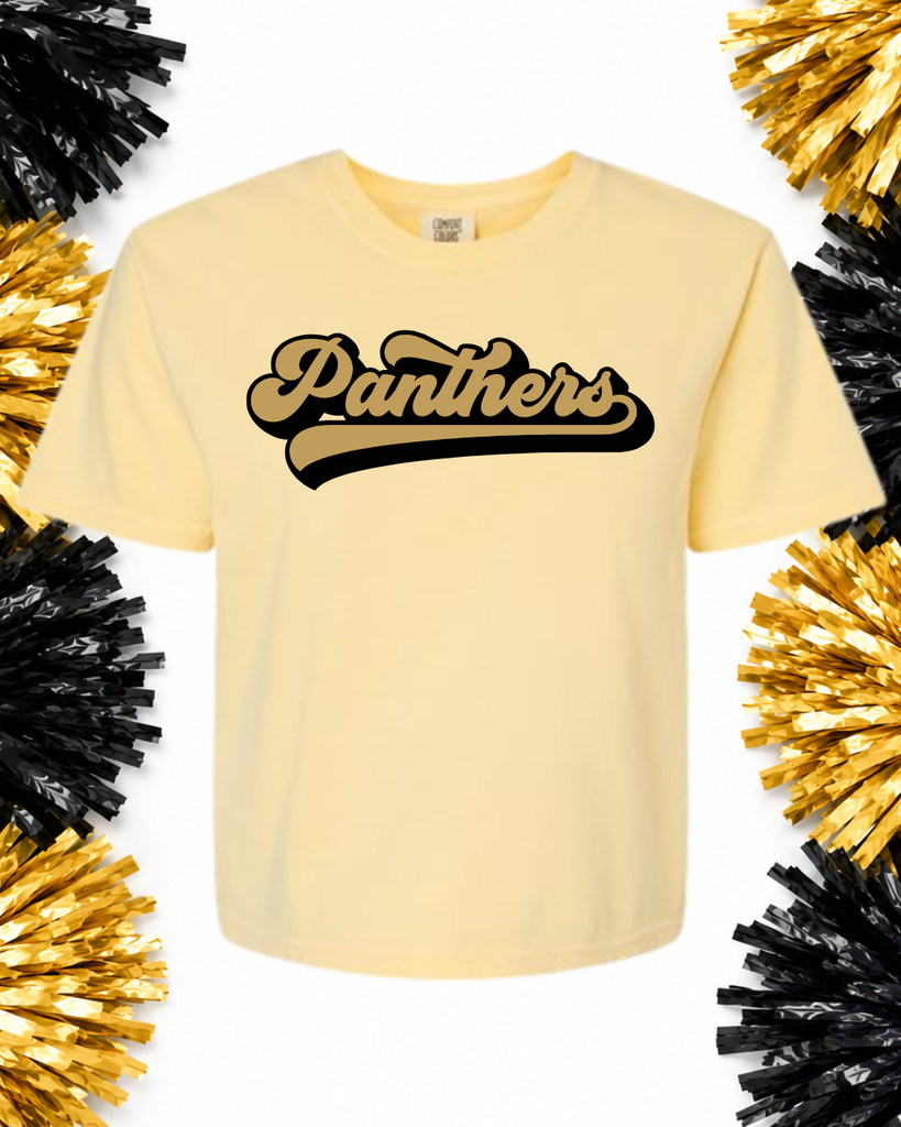 Panthers Banner Boxy Crop Tshirt - Butter yellow