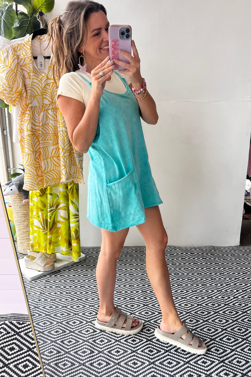 Acid Wash Join Me Dress Romper - Turquoise