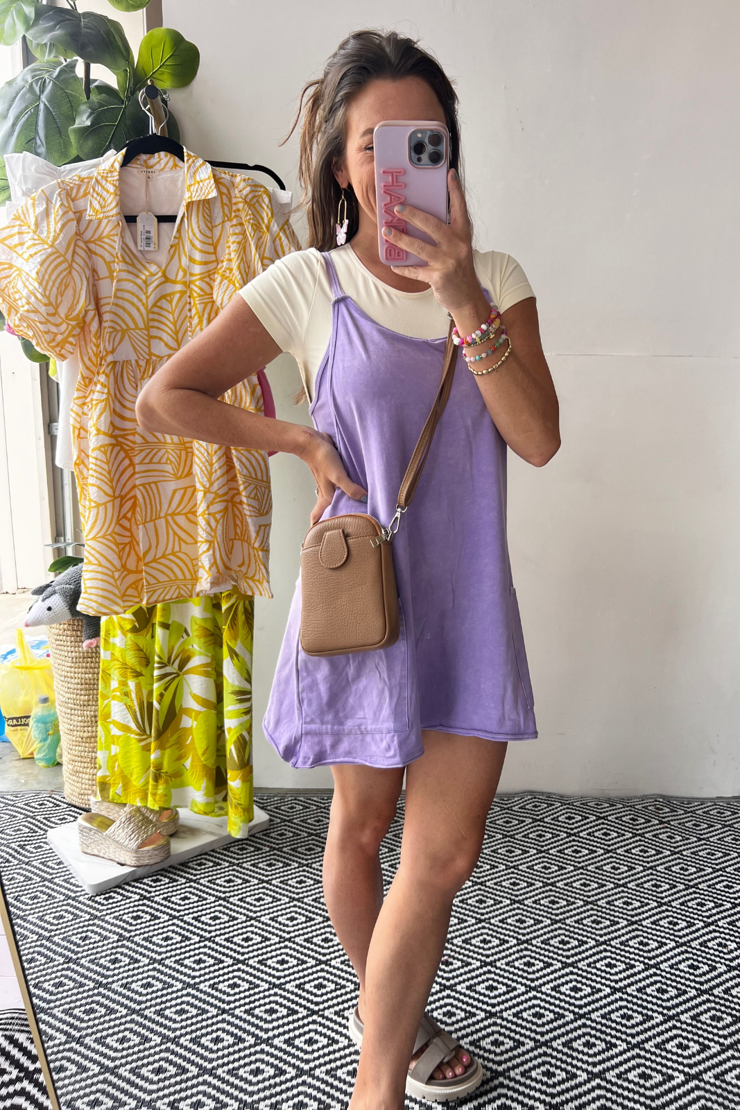 Acid Wash Join Me Dress Romper - Purple
