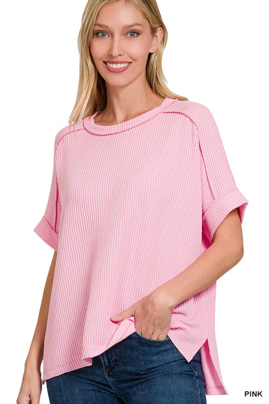 Struck A Cord Short Sleeve  Crew Neck -Pink