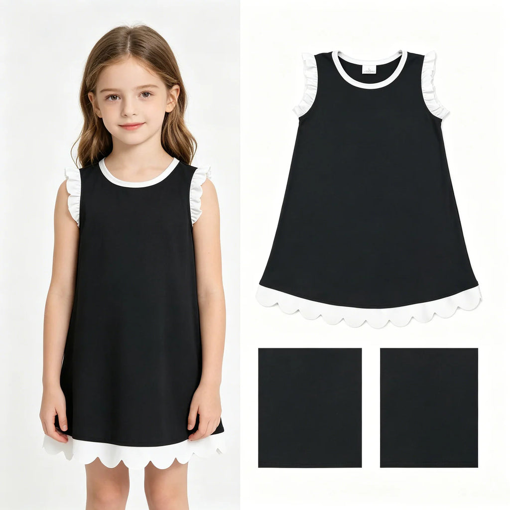 Cotton Scalloped Dress - Black/white
