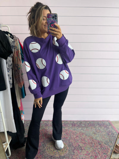 Sequin Baseball Pullover - Purple