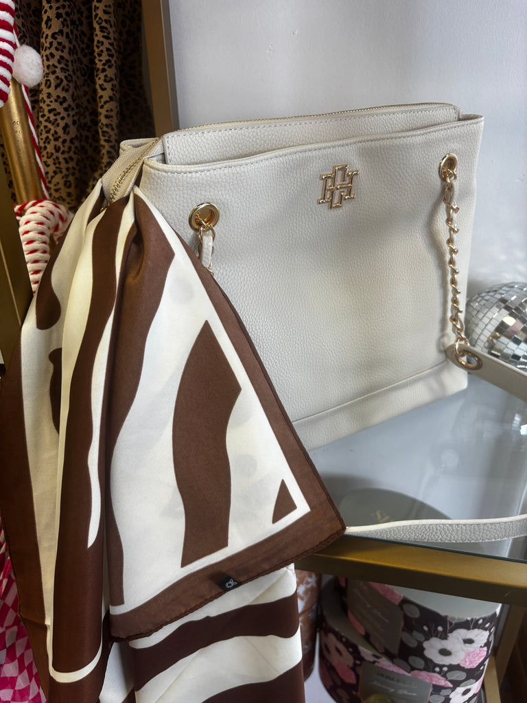 Savannah Silk Scarf - Brown /White