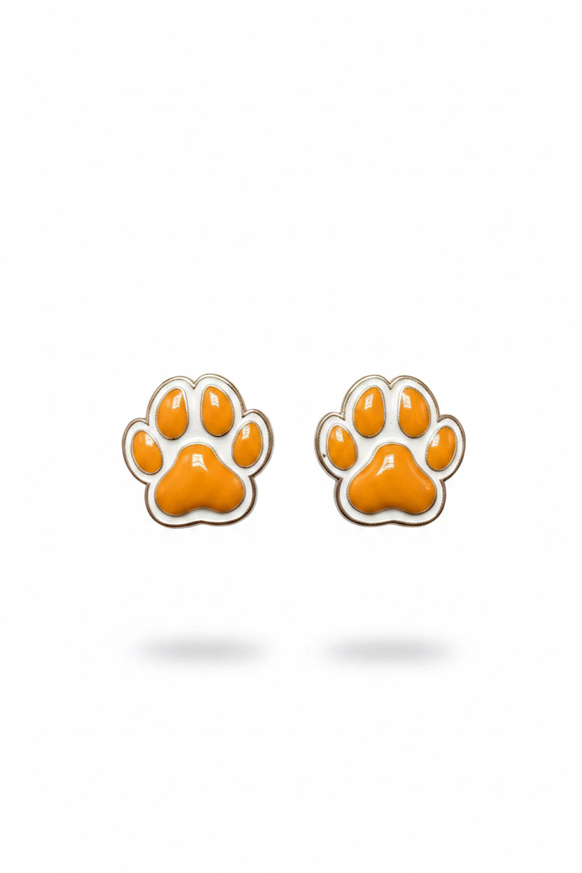 Paw Print Earrings - Orange/White